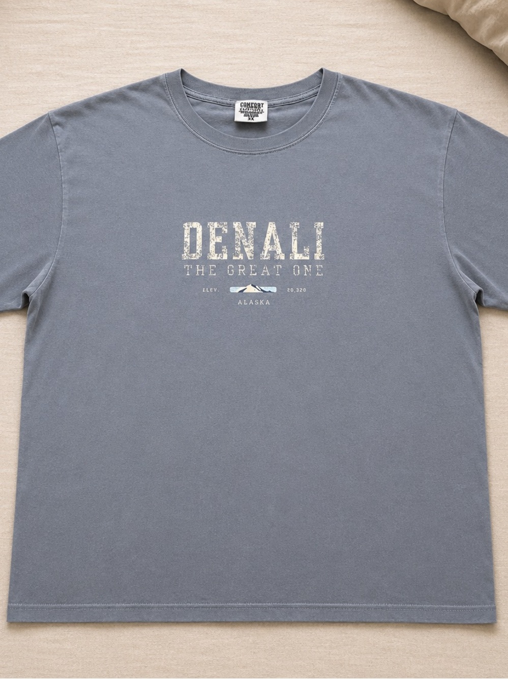 Comfort Colors Denali Alaska Graphic T-Shirt Size 3X Blue Heavyweight Cotton Tee